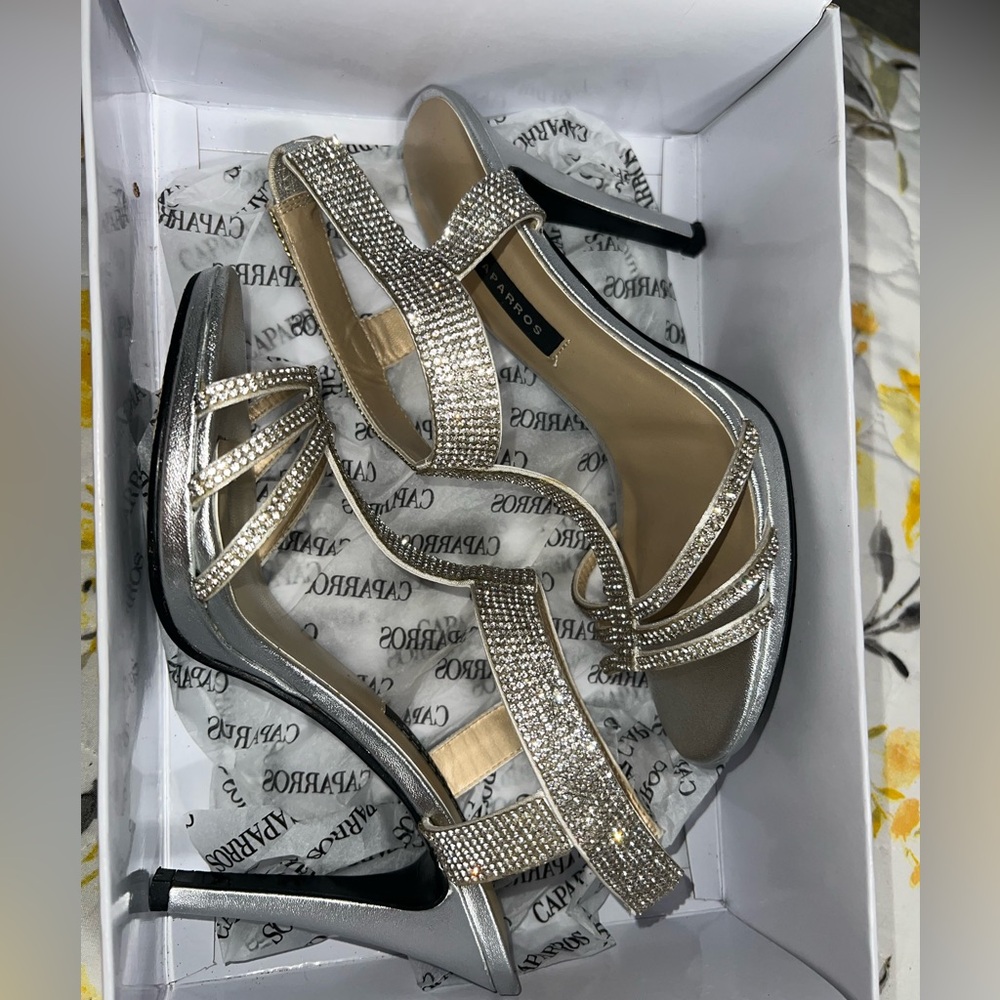 Caparros Glittering Silver Strappy Heels